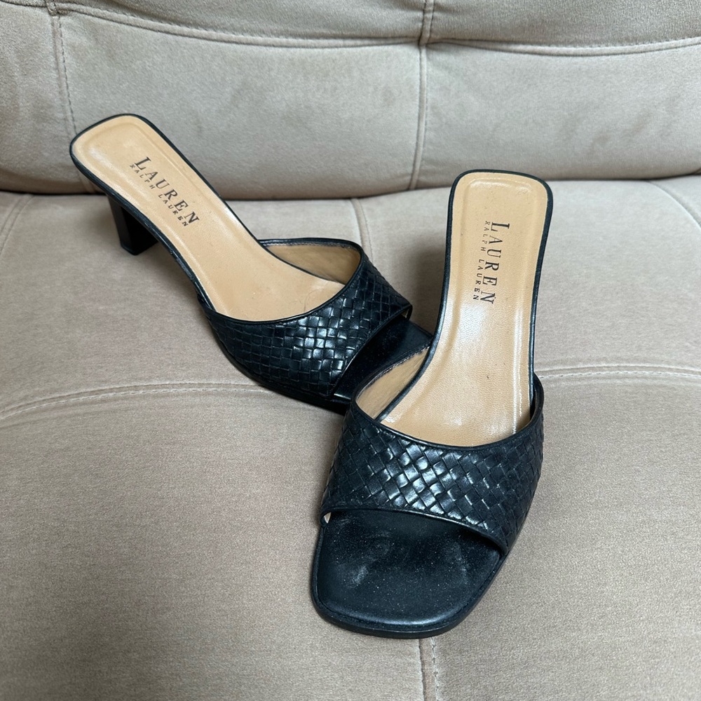 Lauren Ralph Lauren Black Woven Leather Mule Sandals